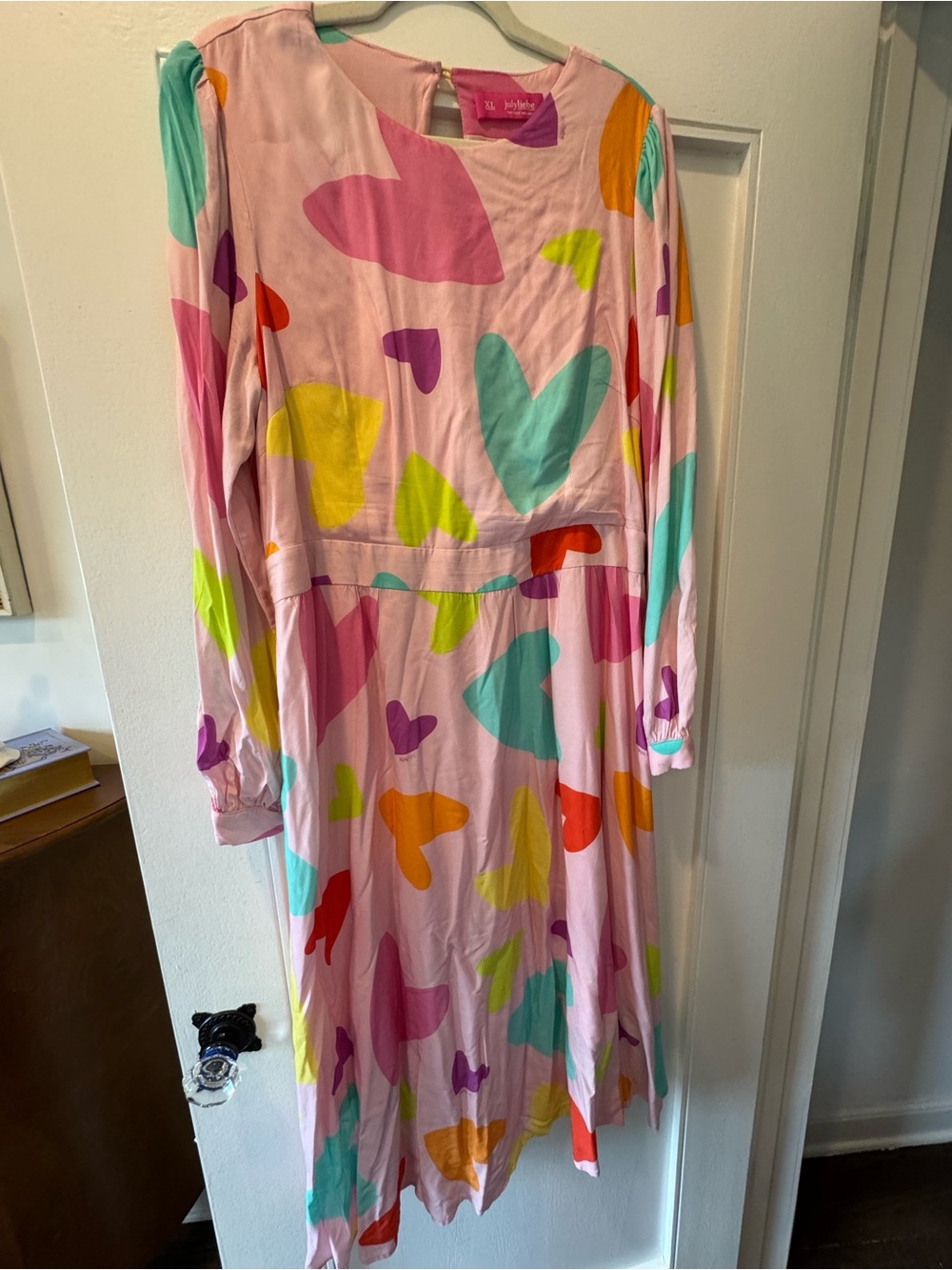 Julyliebe Colorful pink heart print midi dress